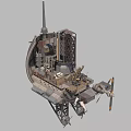 Complex Industrial Equipment with Metal Framework Mechanical Arms and Propellers