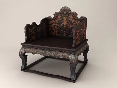 Ornate Traditional Chinese Armchair With Carved Backrest Decorative Legs And Dark Wood Frame 3d model