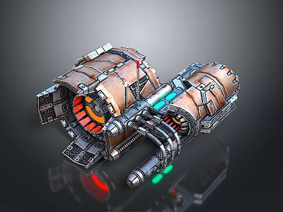 Mechanical Themed Home Decor Item With Metallic Cylinders And Colorful Lights 3d model