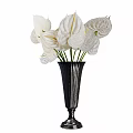 Elegant Decorative Ornament Set With White Anthurium Flowers In Black Ribbed Vase