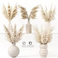 Decorative Ornament Set with Pampas Grass in Various Designed Vases Neutral Tones Home Decor
