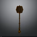Golden Decorative Mace Weapon With Intricate Top Design And Long Bamboo Like Handle