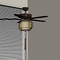 Classic Ceiling Fan With Blades Light Fixture And Red Tassel Near Window Blinds