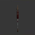 Mystical Staff Weapon Featuring Sunburst Design Central Eye Red Gold Accents and Intricate Carvings