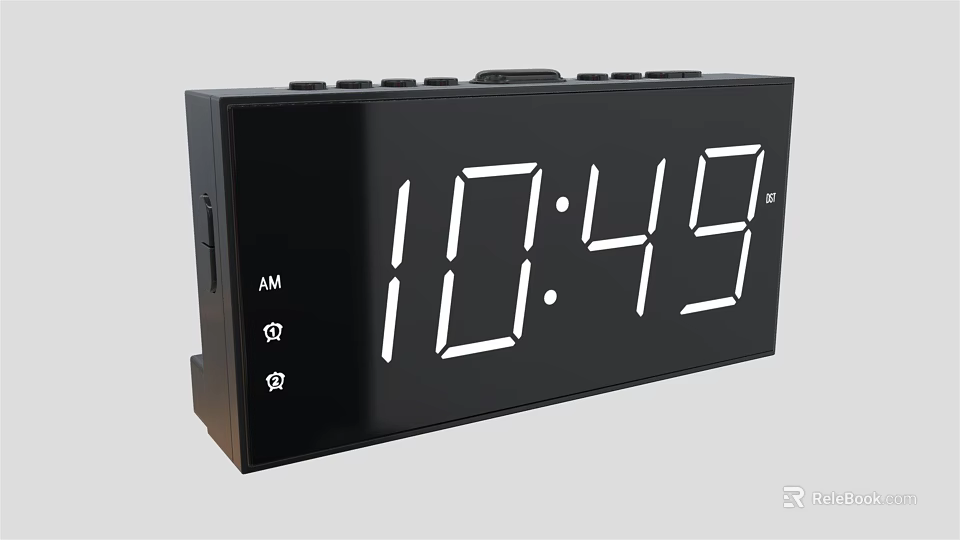 Modern Black LED Digital Clock With AM Time Display Alarm Function 3d model 