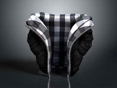 Black and White Checkered Home Decor Cushion With Zipper Design And Soft Texture 3d model