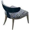 Modern Blue Gray Patterned Fabric Leisure Chair With Metal Legs And Backrest
