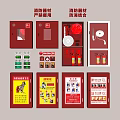Red Fire Safety Equipment Including Extinguishers Hydrants Cabinets Emergency Signs And Posters