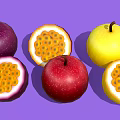 Fresh Passion Fruits Whole And Halved Purple Red Yellow With Seeds On Purple Background