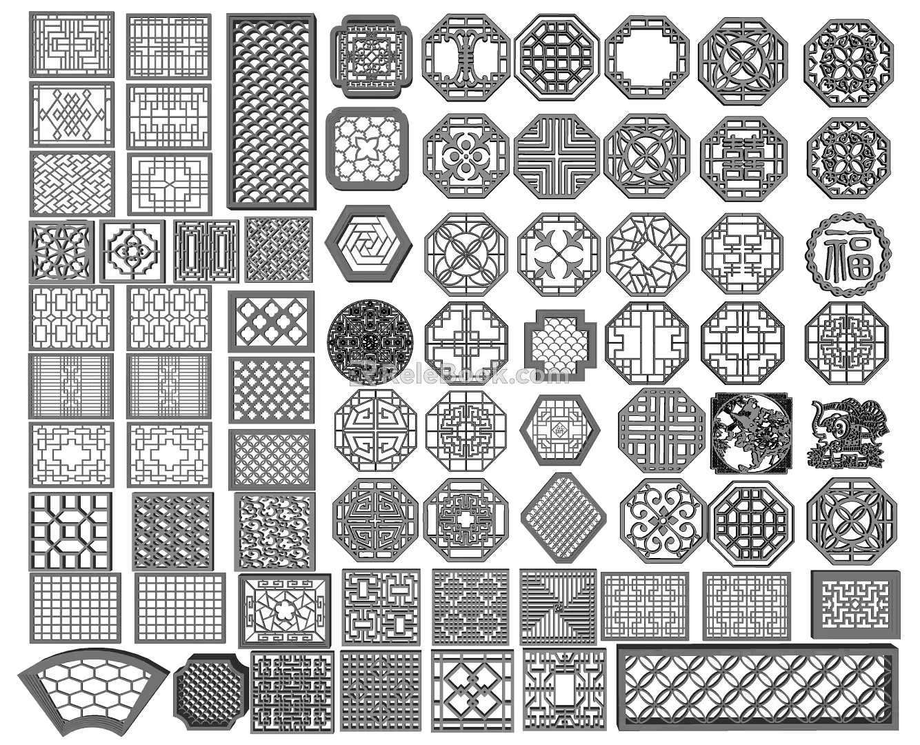New Chinese Style Hollowed Window Decorations Antique Leaking Window Hollow Pane Carved Pattern Landscape Wall Grid Window Pattern Partition 3d model