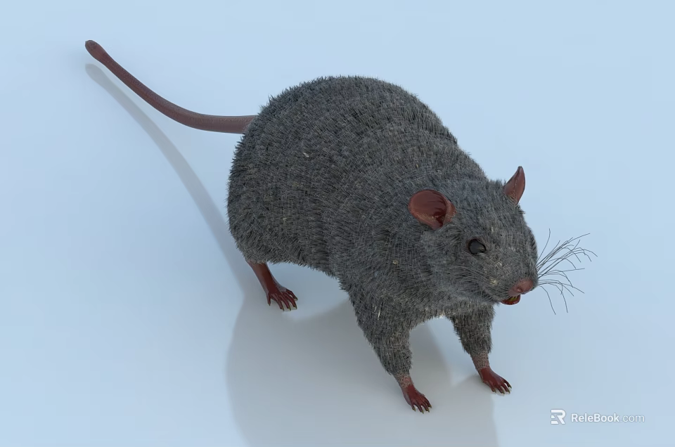 Realistic Gray Reptile With Long Tail And Claws On Light Blue Surface 3d model 