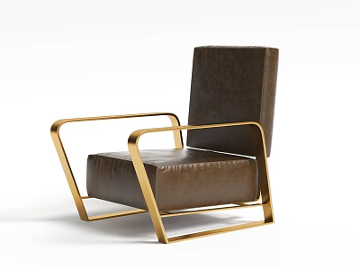 Modern Single Sofa With Brown Leather Upholstery And Gold Metal Frame Design 3d model