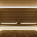 SPA Sauna Interior With Wooden Walls Benches And Warm Ambient Lighting Design