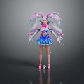 Cute Anime Style Game Character With Pink White Hair And Blue Frilled Dress