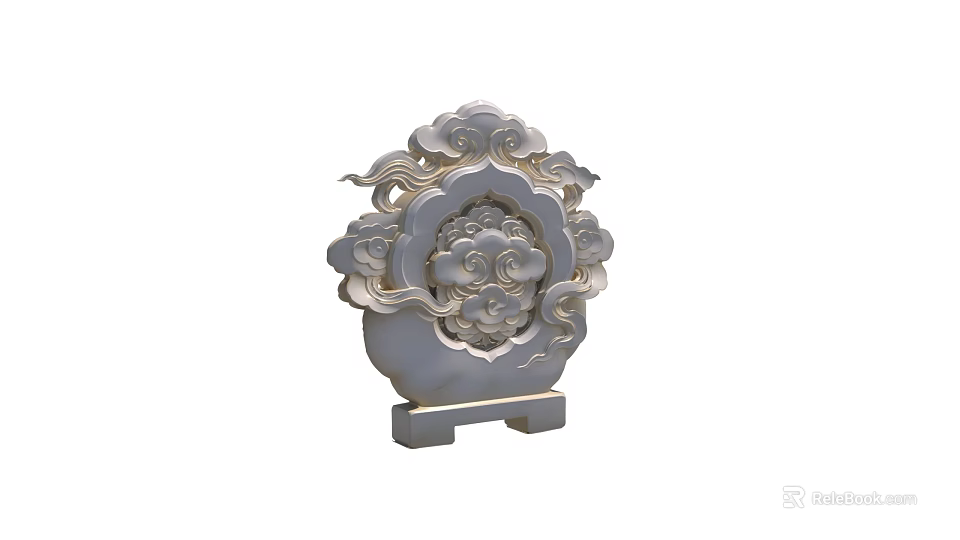 Intricate Sculpture Carving With Cloud Patterns And Square Base Design 3d model 