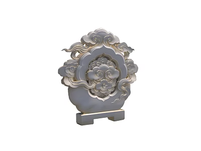 Intricate Sculpture Carving With Cloud Patterns And Square Base Design 3d model