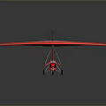 Hang Glider with White Wings Red Edges Red Body Two Small Wheels on Gray Background