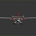 White And Red Twin Engine Seaplane With Floats Against Dark Background 3d model