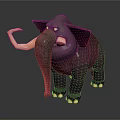Purple Elephant 3D Model Character With Pink Ears Curved Tusks And Yellow Eyes