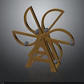 Decorative Wooden Windmill Model With Curved Blades Gray Balls And Stand