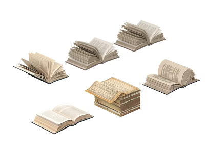 Open Stacked Books Collection Featuring Various Pages in Different Reading Display Positions 3d model