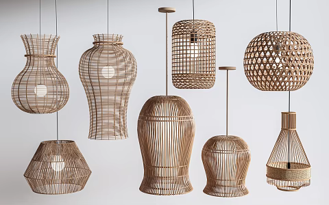Bamboo chandelier art chandelier bedside chandelier 3d model