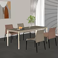 Modern Dining Table Set With White Rectangular Top Orange Beige Chairs 3d model