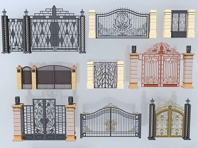 Decorative Iron Entry Gates With Intricate Carvings And Various Design Styles 3d model