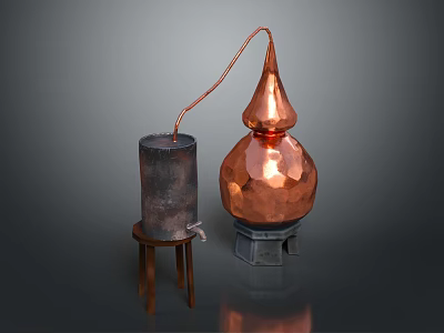 Traditional Copper Household Distillation Still With Classic Design And Sturdy Support Structure 3d model