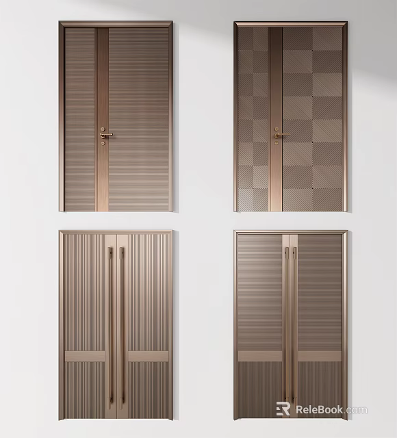Modern Metal Double Doors With Various Textures For Interior Decor 3d model