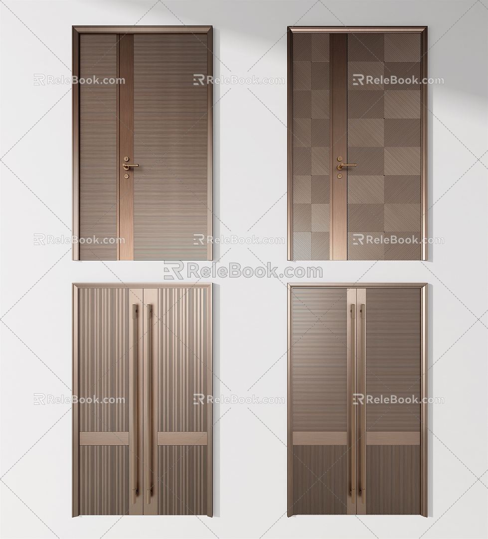 Modern Double Door Copper Door Double Door Combination 3d model