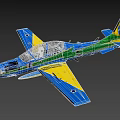 Blue Green Yellow Fighter Jet With Propeller Transparent Cockpit And Brazilian Flag Emblem