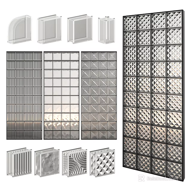 Different Types Of Wall Decorative Panels And Glass Block Walls 3d model 