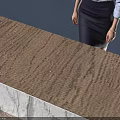 Modern Office Reception Desk With 3D Model Welcome Sign And Standing Staff Interior
