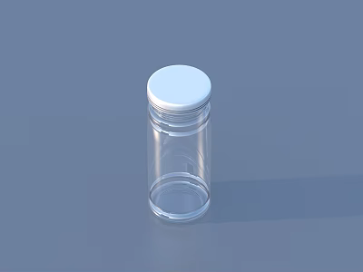 Clear Plastic Storage Bottle With White Screw Cap On Blue Background Surface 3d model