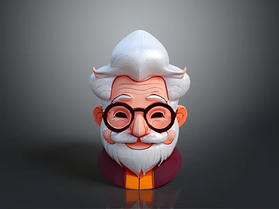 Cartoon Elderly Man 3D Character Model With White Curly Hair Round Glasses And Beard 3d model