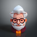 Cartoon Elderly Man 3D Character Model With White Curly Hair Round Glasses And Beard