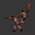 Game Movie Muay Thai Style Fighting Characters With Red Flowing Ribbons And Dynamic Action Poses
