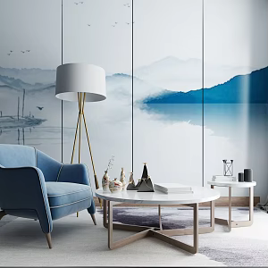 Nordic Single Sofa Coffee Table Combination 3d model