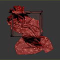 Red Chinese Style Wooden Chair Draped With Red Cloth Featuring White Floral Patterns