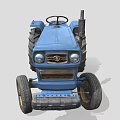 Blue Vintage Tractor With Metal Body Large Yellow Wheels And Exhaust