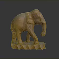 Detailed Wooden Elephant Sculpture With Carved Texture And Stand Base