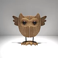Decorative Ornament Set Featuring Wooden Owl Figurines And Heart Shaped Cutout Cylindrical Wood Blocks