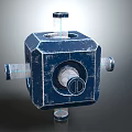 Distressed Blue Metal Box With Mechanical Elements And Central Knob Design 3d model