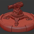 Red Mechanical Weapon Turret With Circular Base Metallic Structure And Glowing Lines 3d model