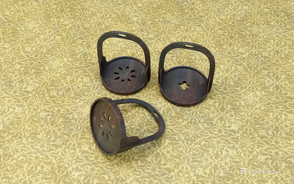 Brown Wooden Stirrups Horse Riding Equipment Three Pieces On Floral Yellow Surface 3d model 