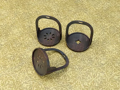 Brown Wooden Stirrups Horse Riding Equipment Three Pieces On Floral Yellow Surface 3d model