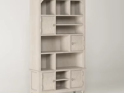 Modern White Bookcase Design With Open Shelves And Cabinet Doors For Storage 3d model