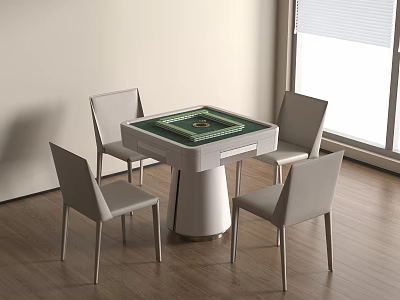 Modern Entertainment Table With Green Surface And Four Gray Chairs In Indoor Setting 3d model