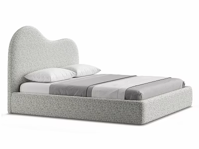 Light Gray Upholstered Double Bed With Curved Headboard And White Pillows And Striped Bed Linen 3d model